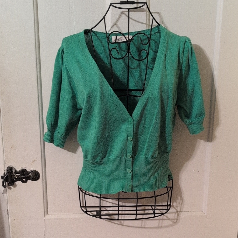 Neu Look Green 100% Cotton Button Down Cardigan, Size Small
